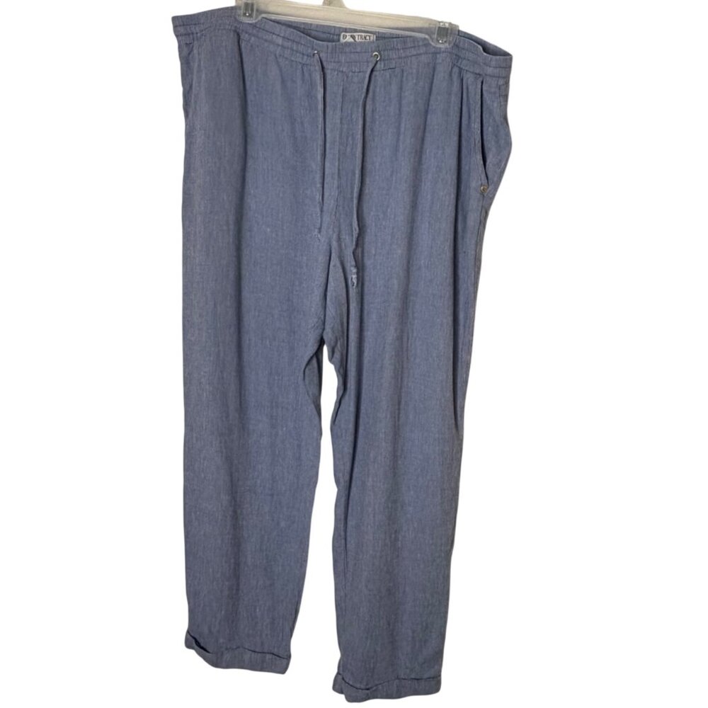 Ellen Tracy Linen Women's XL Blue Pull On Pants Drawstring Relaxed Coastal